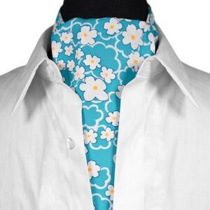 Mens Turquoise Floral Ascot Cravat Wedding Formal Necktie Scarf Classic